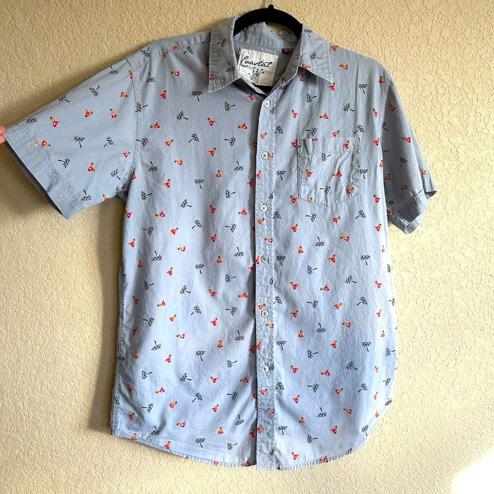 Palm Tree & Hula Dancer Print Button Down Tee